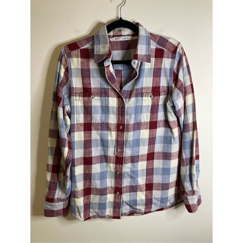 Woolrich Womens Small Casual Button Down Shirt Plaid Collared Red White Blue